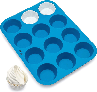 Vnray Silicone Muffin Baking Pan & Large Cupcake Tray 12 Cup - Nonstick  Cake Molds/Tin, Silicon Bakeware, BPA Free, Dishwasher & Microwave Safe (12