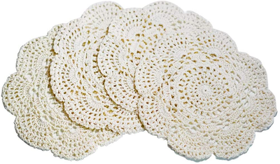 Phantomon 20 inch Lace Doilies Table Placemats Handmade Crochet Cloth Round Coasters Knitted Doilies for Tables Sofa Cover, 100% Cotton (White)