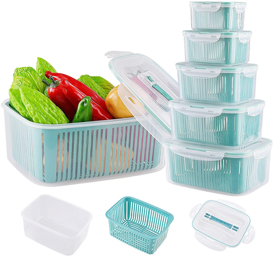 3pcs Refrigerator Fresh Storage Containers Double-layer Organizer with  Filterable Basket Airtight Lid , Storage Box for Vegetable Fruit