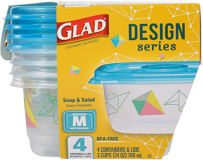 Glad Gladware Entree Plastic Square Containers with Lids, 25 Ounce, 5 Count  (Pack of 1)