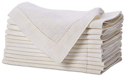 18 x 18 Ivory Linen Hemstitched Dinner Napkins- Set of 4 Ladder Hem Stitch Cloth Napkin