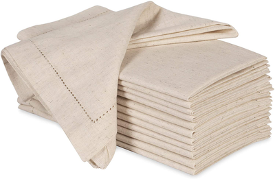 White Linen Hem Stitch Dinner Napkins - Set of 12 20x20-Ladder Hem Stitch  100% Linen Cloth Napkins-Super Value Bulk 12 Pack