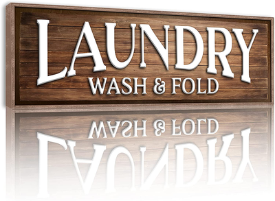 Laundry Signs Wall Decor Farmhouse Brown Canvas Wall Art Vintage Washroom Printing for Toilet Bathroom Rustic Wood Plaque Prints Picture Modern Framed Poster Artworks Home Decoration 6 X 17 Inch
