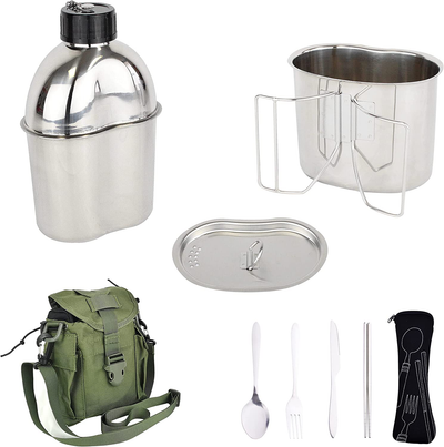 Valtcan Titanium Canteen Military Mess Kit 1100ml 37oz Capacity with 750ml and 400ml Cookware Cups