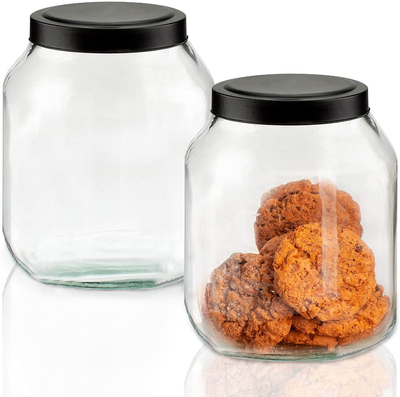 Ritayedet 1/2 Gallon Glass Jars with Lid, Wide Mouth Cookie Jars Set of 2,  Apothecary Jars for Candy, Glass Canisters for Kitchen Storage and Laundry