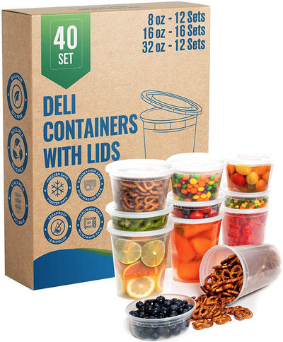 Freshware Food Storage Containers [24 Set] 32 oz Plastic Deli Containers  with Lids, Slime, Soup, Meal Prep Containers | BPA Free | Stackable 