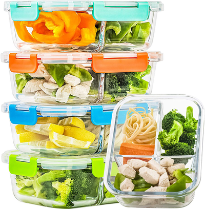 M MCIRCO [5-Packs, 36 oz.] Glass Meal Prep Containers with Lifetime Lasting Snap Locking Lids Glass Food Containers,Airtight Lunch