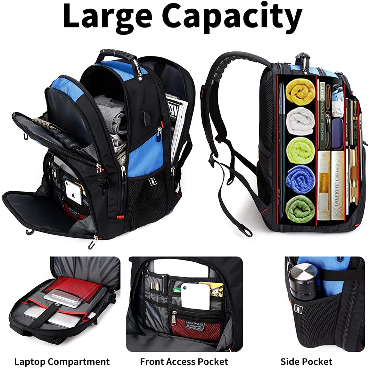 Extra Large 52L Travel Laptop Backpack with USB Charging Port Fit 17 I ...