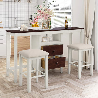 Mieres Small Dining Table Set for 2, Home Kitchen Furniture Perfect Choice, Compact & Durable, Easy Assembly, White Beige, Stools