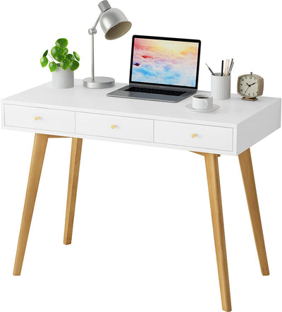 Usinso White Writing Computer Desk with Drawers,Small Modern Table