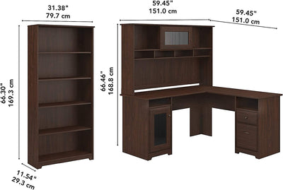 Bush Furniture Cabot L Shape with Hutch and 5 Shelf Bookcase, Modern Walnut