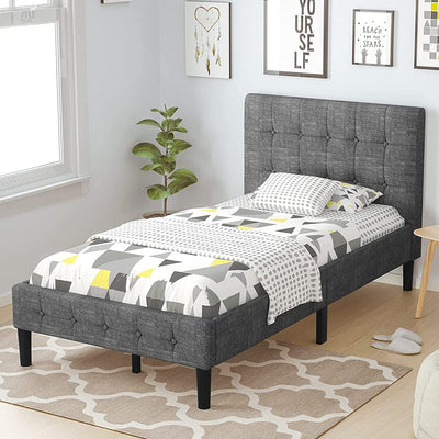 Lijimei Queen Bed Frame with Upholstered Headboard, Button Tufted