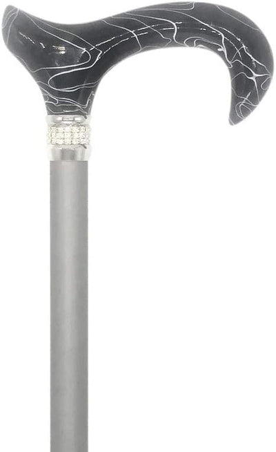 “Silver Screen” Lightweight Crystal Rhinestone Bedazzled Fashion Cane -  Fashionable Rhinestone Bling Wooden Walking Stick for Balance Assistance