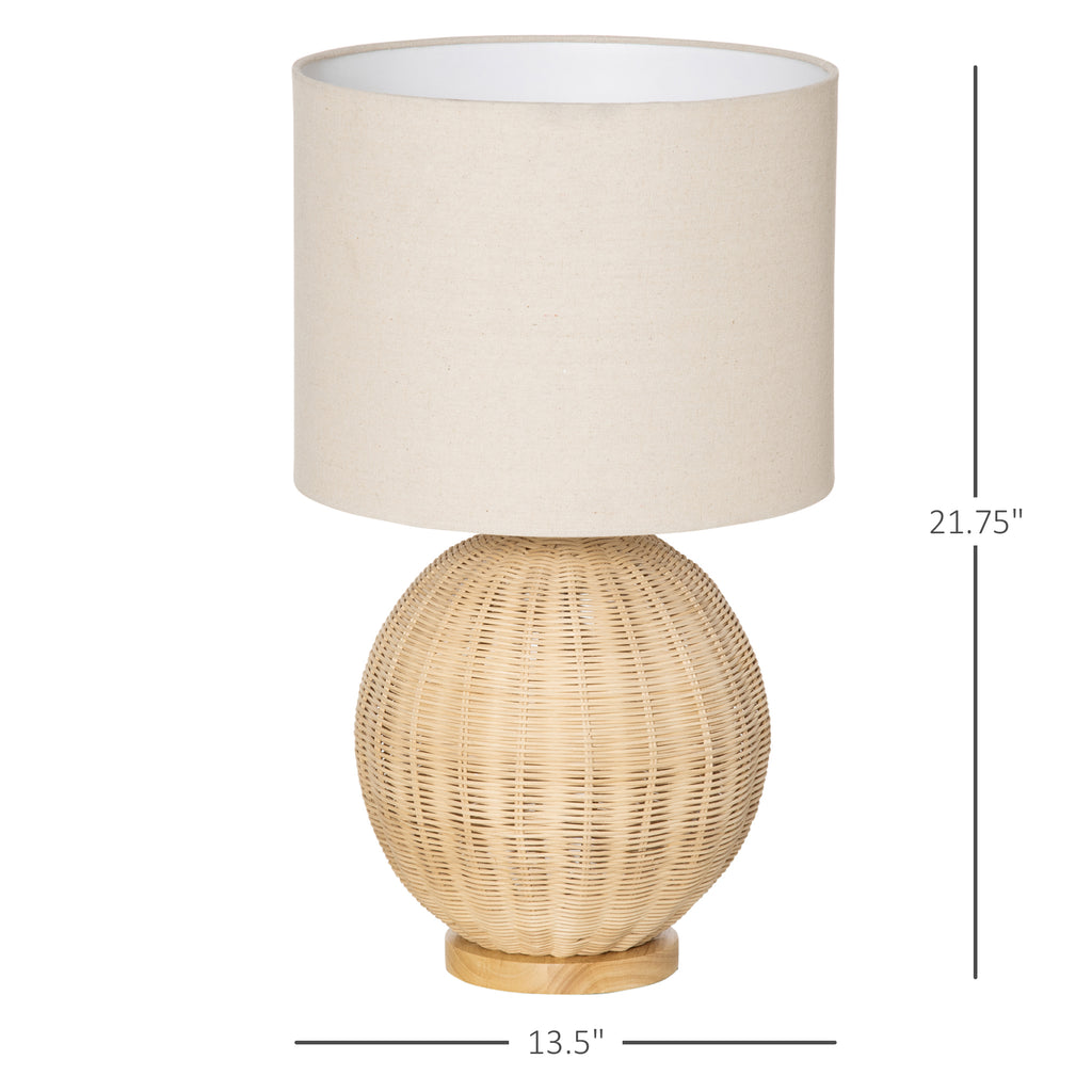 Coastal Contemporary Table Lamp, Bedside Reading Light with White Fabric Lampshade and Rattan Base for E27 LED, Natural