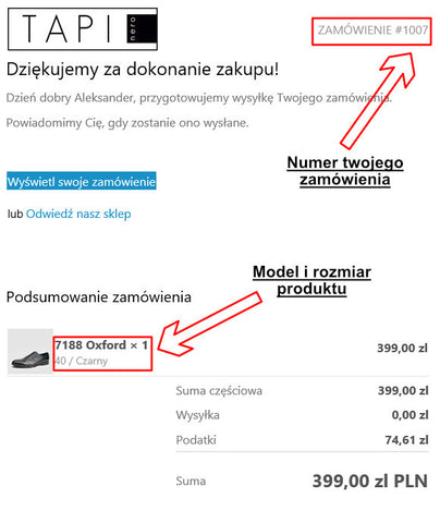 Gdzie znajduje się numer zamówienia i model