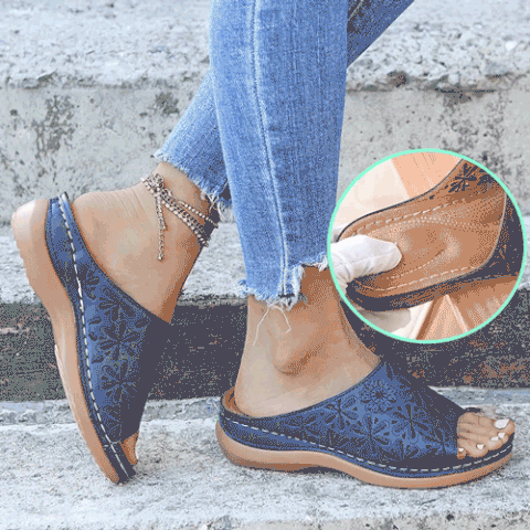 Sandalias ortopédicas de cuña con punta abierta para mujer - Comodidad ortopédica