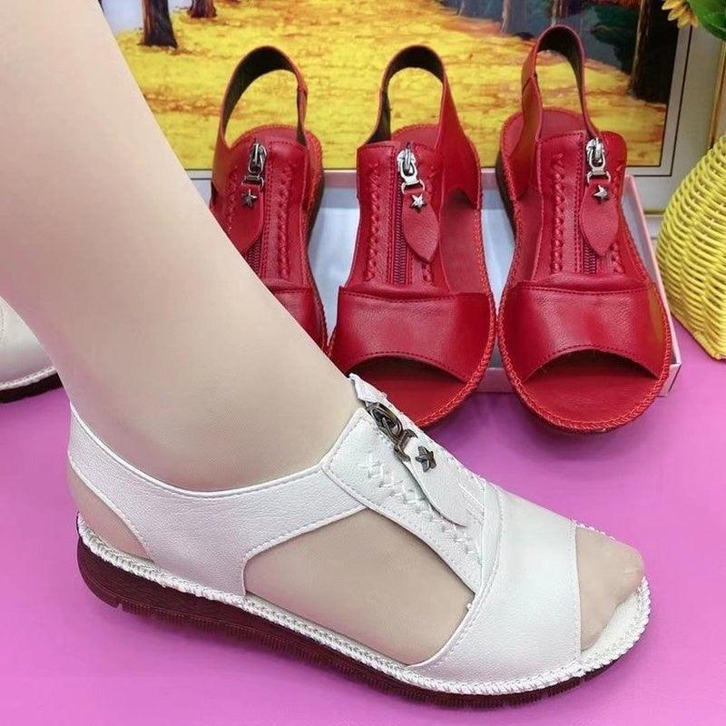 Sandalias ortopédicas de verano para mujer en piel sintética con suela plana - Confort ortopédico