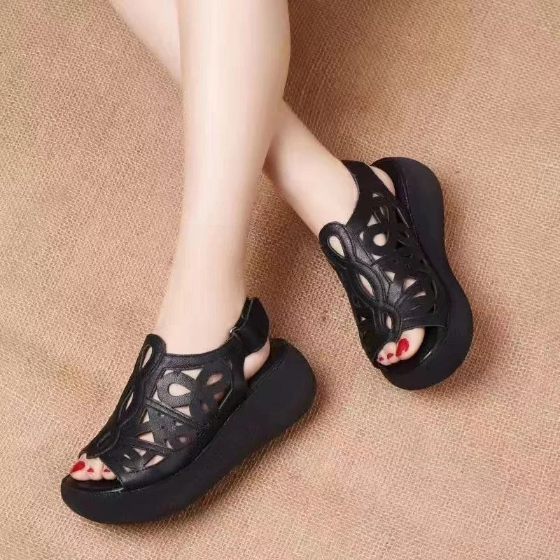 Sandalias de plataforma con flores huecas para mujer - Panty - Confort ortopédico
