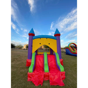 Rainbow Bounce House Combo and Double Slide with Pool