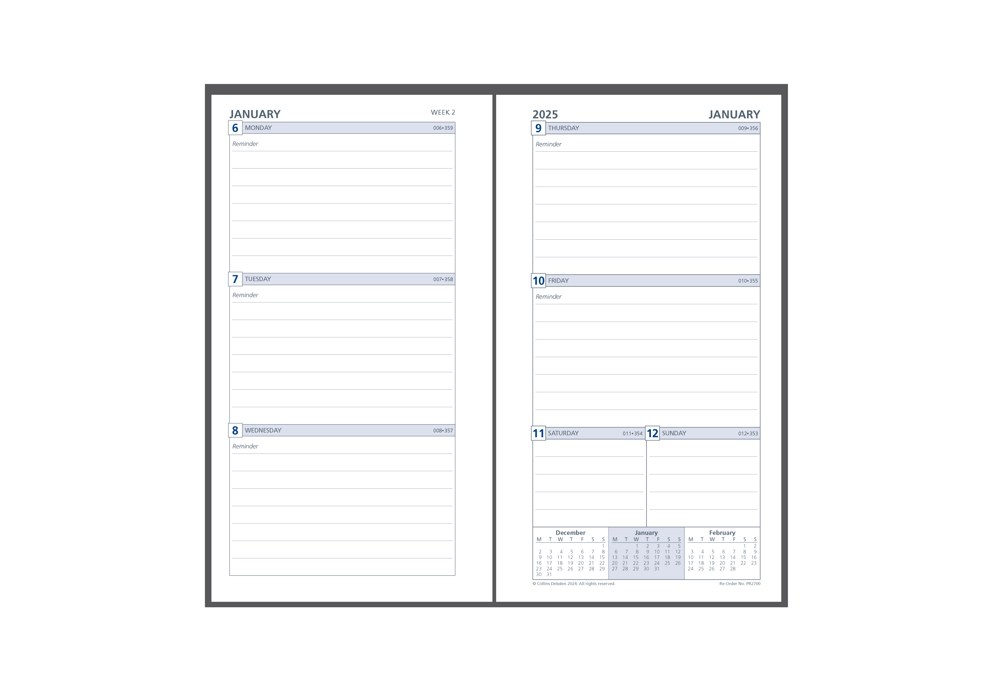 Personal Organiser - 2025 Week to View Refill (PR2700-25) - Collins Debden UK product image