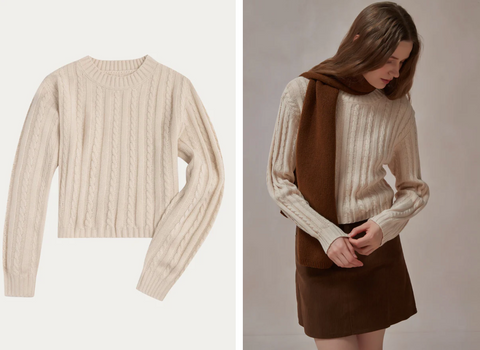 Augusta Creamy Cropped Cable Knit Sweater