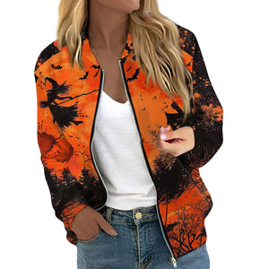 Women's Halloween Print Jacket Fashion Casual Long Sleeve O-Neck Zipper Jackets Top Fall all-match coat Women's autumn clothes - Katertomyman Men & Women Shop