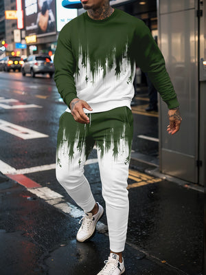 Sports shirt set with 3D patchwork hoodie sports shirt sports pants long pants men's round neck casual wear sports suit set - Katertomyman Men & Women Shop