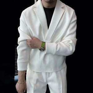 2024 New Mens Casual Two-Piece Suit Spring Autumn Casual Double-Sided Zipper Suit Fashion Retro Solid Color V-Neck Loose Suit - Katertomyman Men & Women Shop