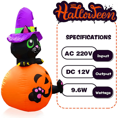 Halloween 1.2m Inflatable Pumpkin Cat with Magic Hat – Jawsam