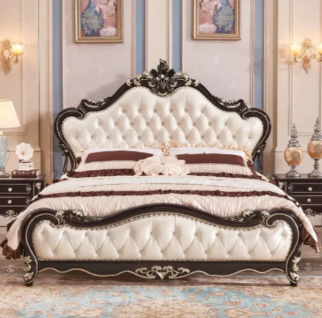 Create your ideal sanctuary with the X06 European Luxurious Black and White Tufted Rococo 7 Pieces Bedroom Set. Crafted in lavish Rococo style, this set exudes the opulence of European royal residences, while the black and white tufted design recalls the sophistication of classic French decor. The set includes seven luxurious pieces designed to create a harmonious bedroom ambiance: a sumptuous bed standing as the centerpiece, complemented by elegant nightstands, a dresser, a mirror, and a bench. Each piece is crafted with painstaking attention to detail, reflecting a masterful blend of traditional and contemporary design aesthetics. With its plush upholstery, ornate carvings, and superior craftsmanship, the X06 European Luxurious Black and White Tufted Rococo 7 Pieces Bedroom Set is more than just furniture - it's a statement of refinement and elegance. Turn your bedroom into your personal oasis of style and comfort with this extraordinary bedroom set.