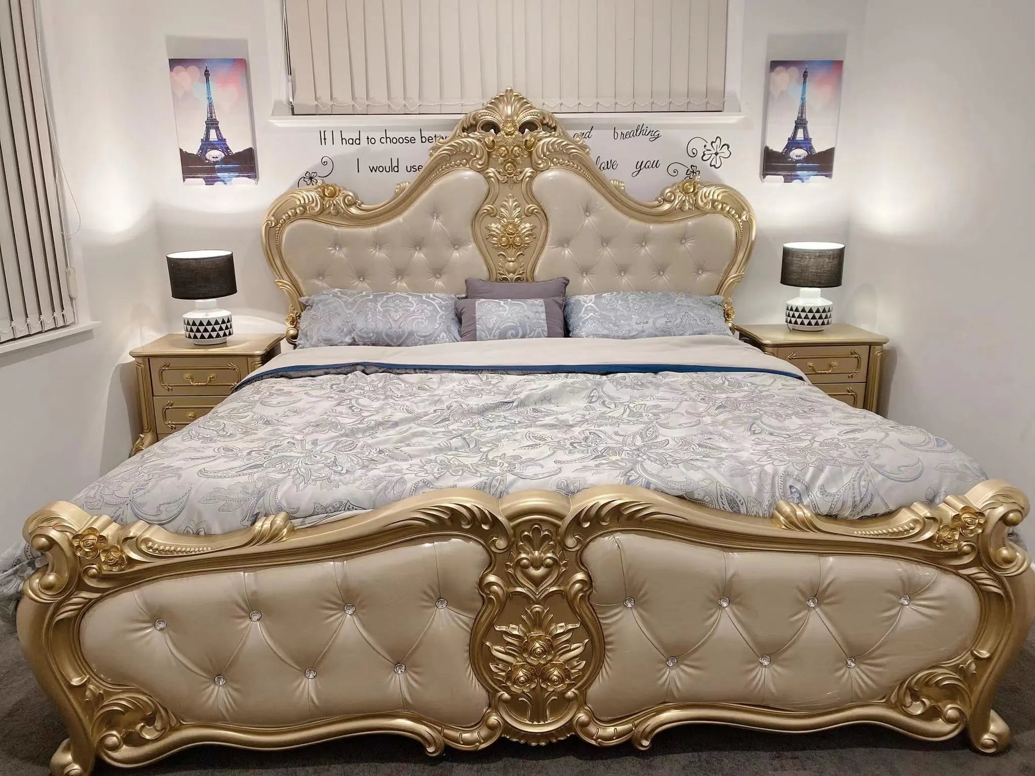 3058 - Luxury Gold Frame Royal 7 Pieces Bedroom Set - Super Outlets