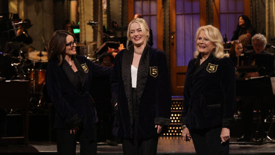 Tina Fey, Emma Stone & Candice Bergen as the Five Timers Club on Saturday Night Live.