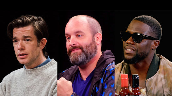 John Mulaney, Tom Segura & Kevin Hart on Hot Ones.