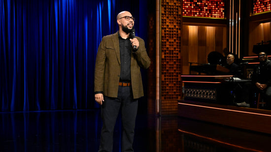 Jesus Trejo performing stand-up on The Tonight Show Starring Jimmy Fallon.