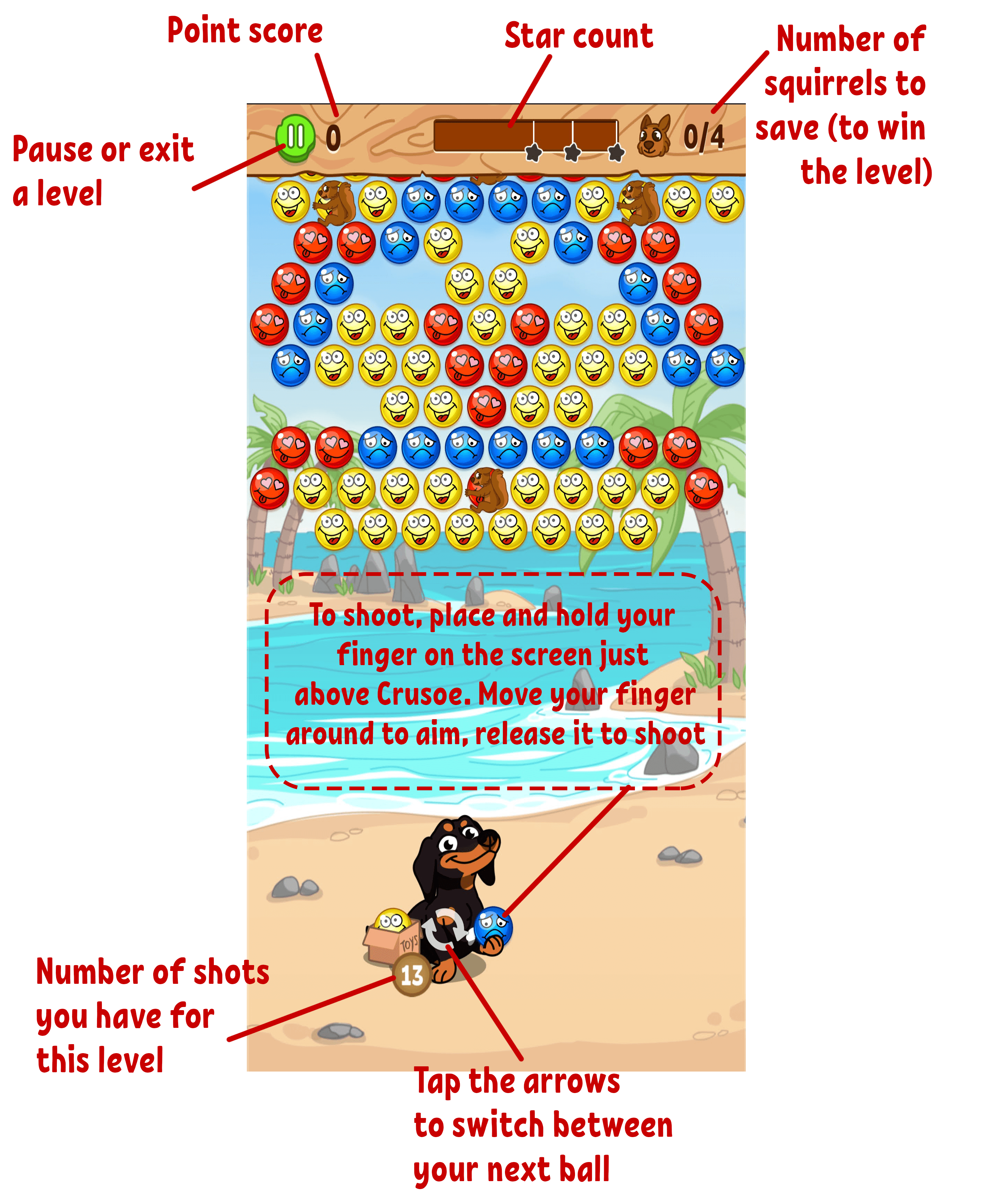 Crusoe's Squeaky Ball POP - gameplay guide