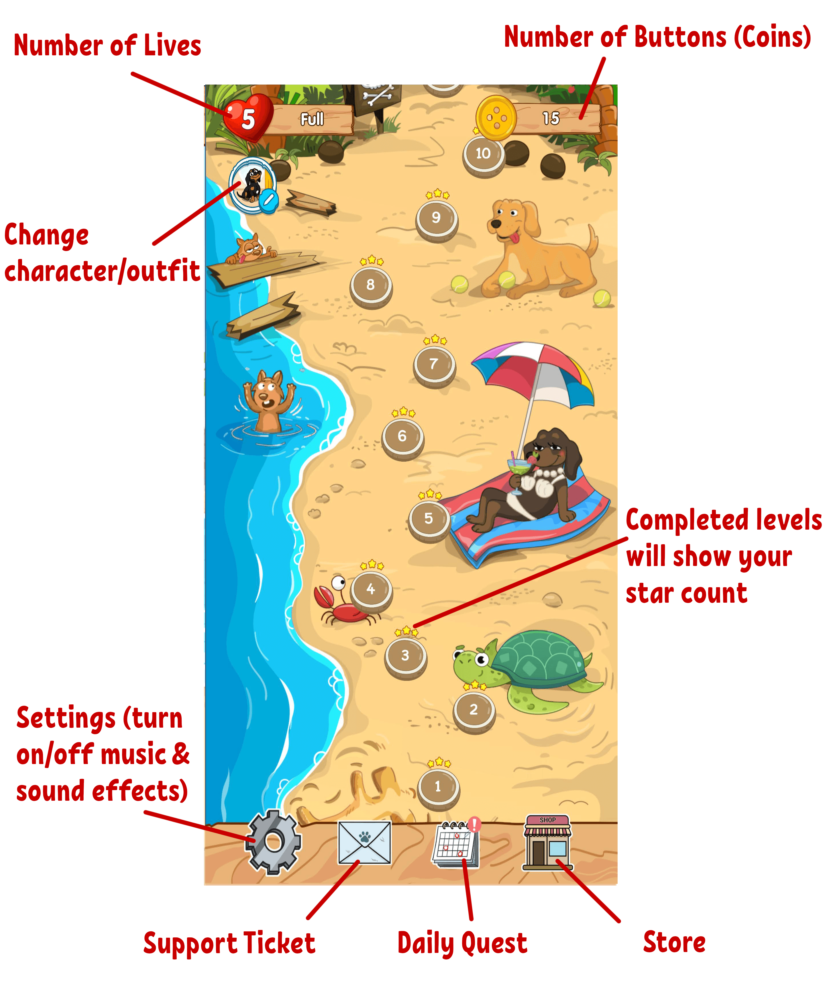 Crusoe's Squeaky Ball POP map screen