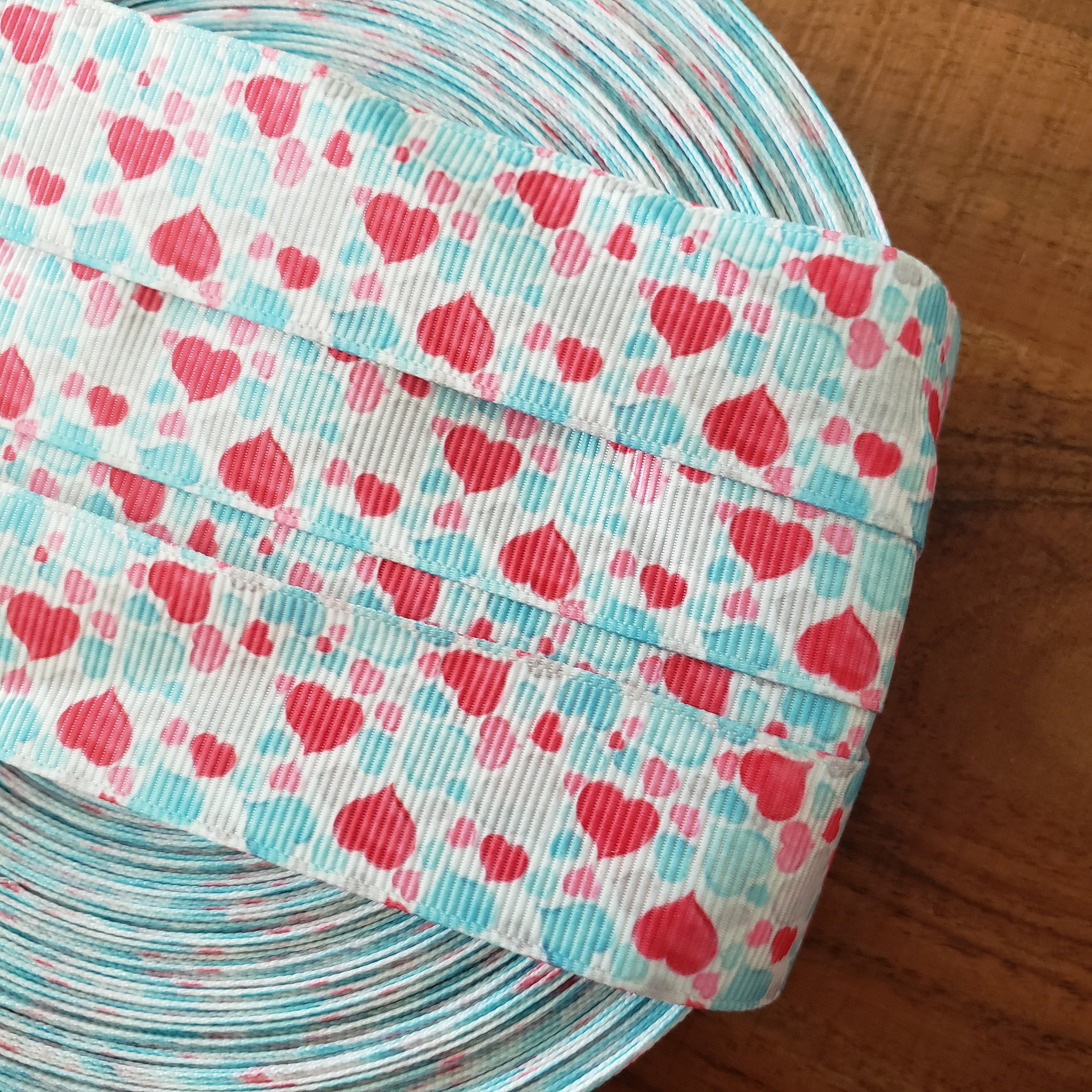 1" Red and Blue Heart Printed Grosgrain Ribbon