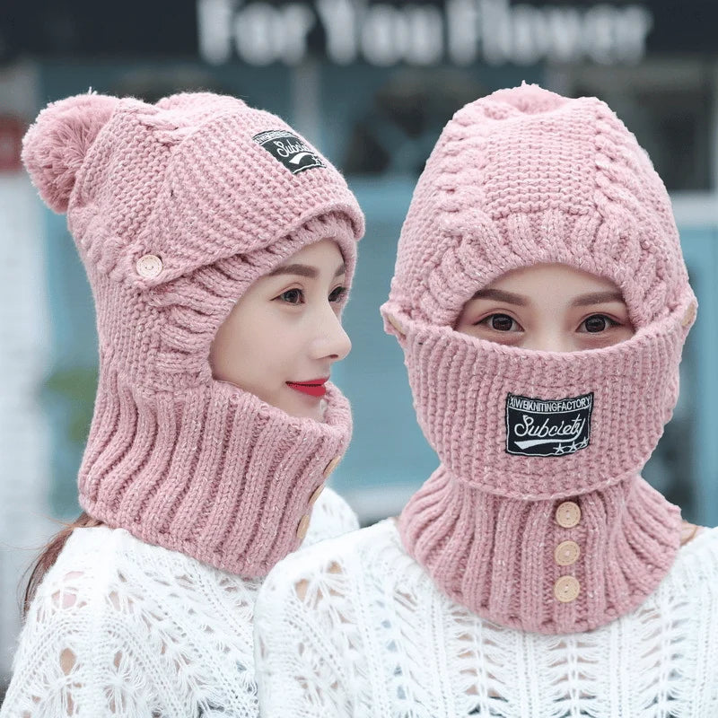 2 in 1 Mask Scarf Knitted Hat – Pumaloves