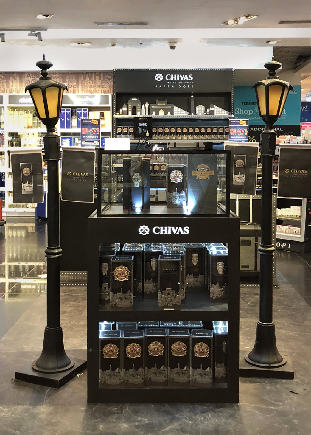 Chivas Regal Tin Packs exhibited at the IGI Airport