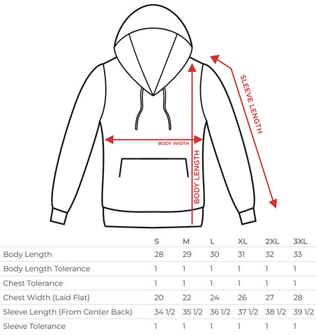 hoodie size chart