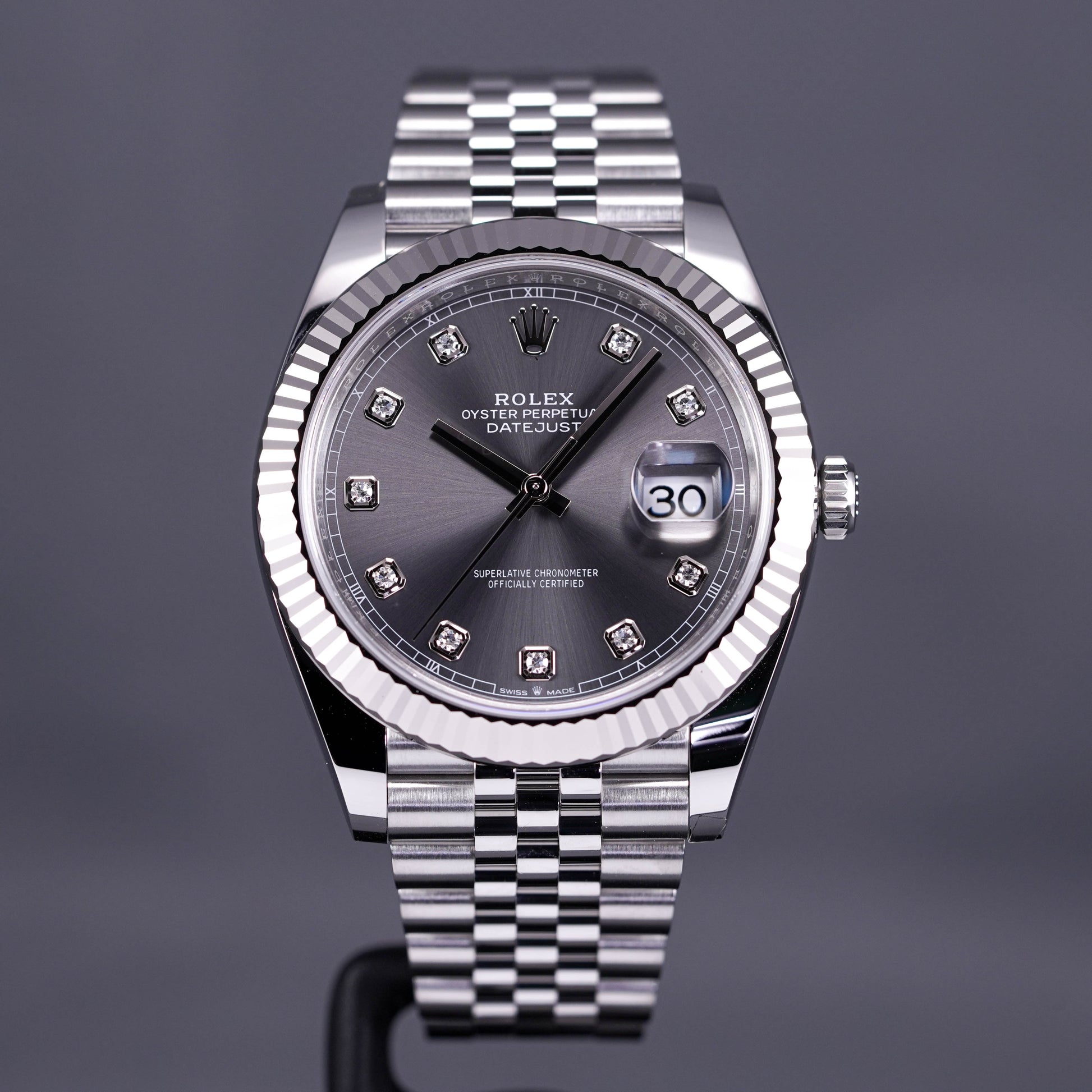 rolex datejust 41mm rhodium diamond