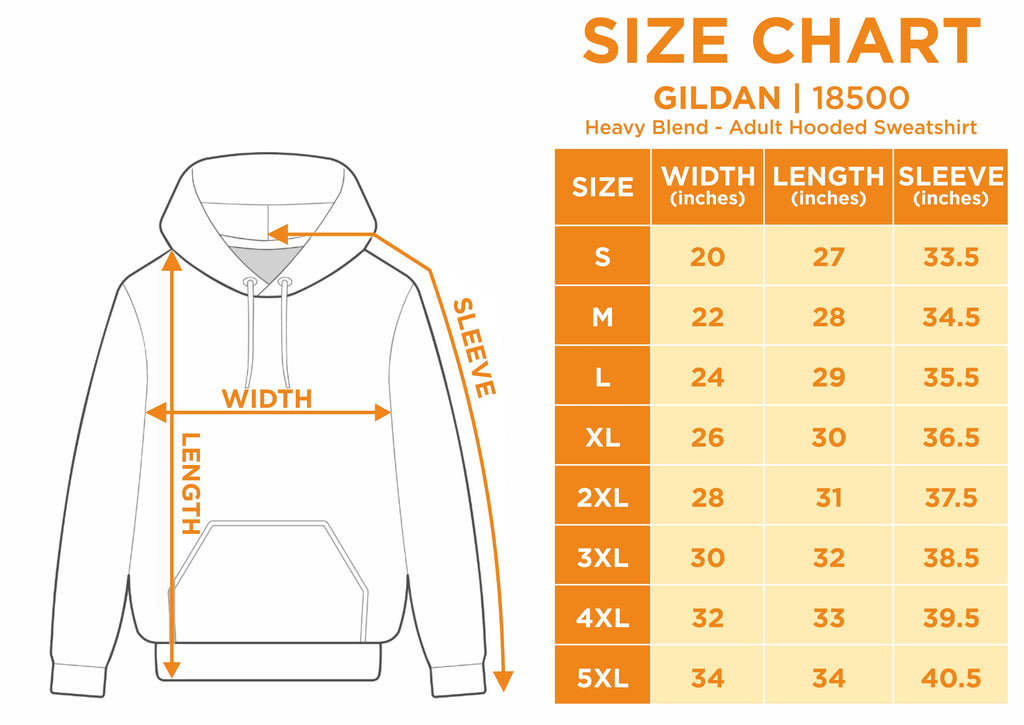 Gildan hooded shop sweatshirt size chart