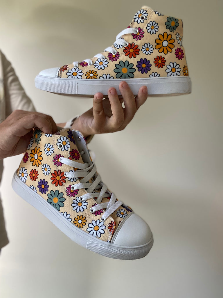 Women's High Top Shoes with a colorful daisies pattern - Raiana's Vibes