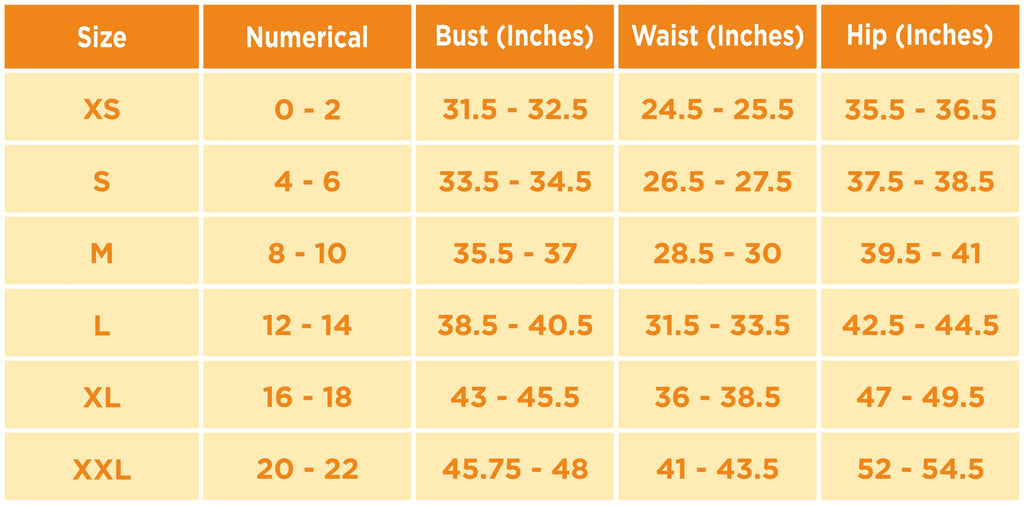 Size Chart Halter Dress