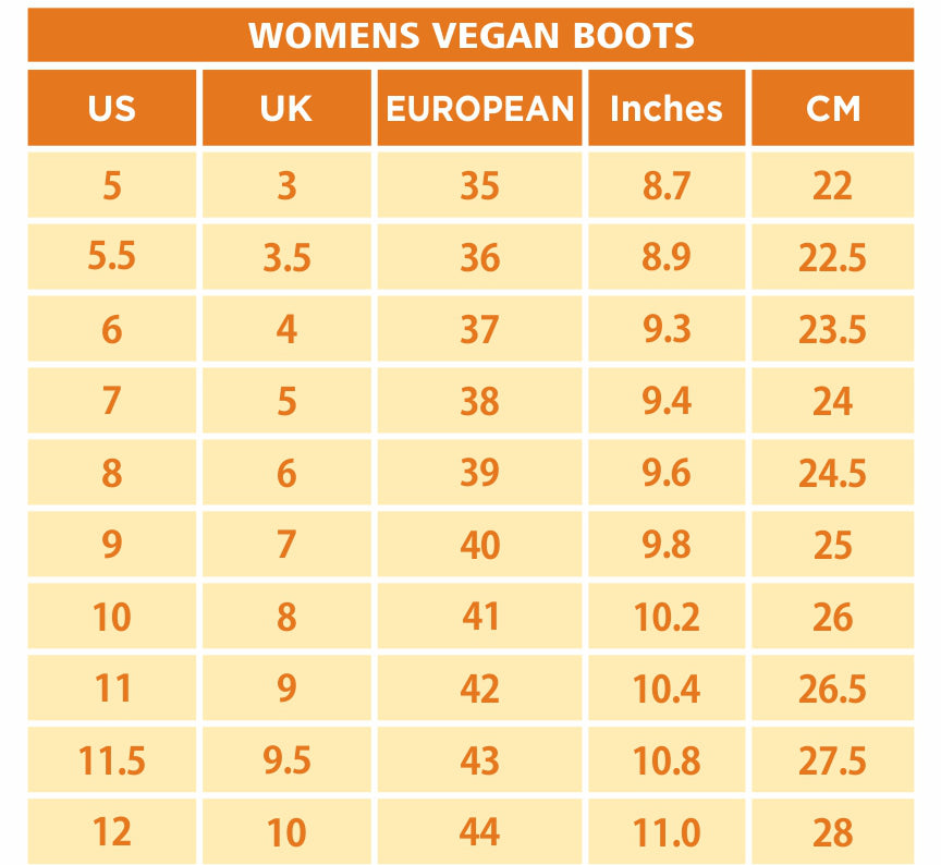 Size chart vegan leather boots for women | Raiana's Vibes 