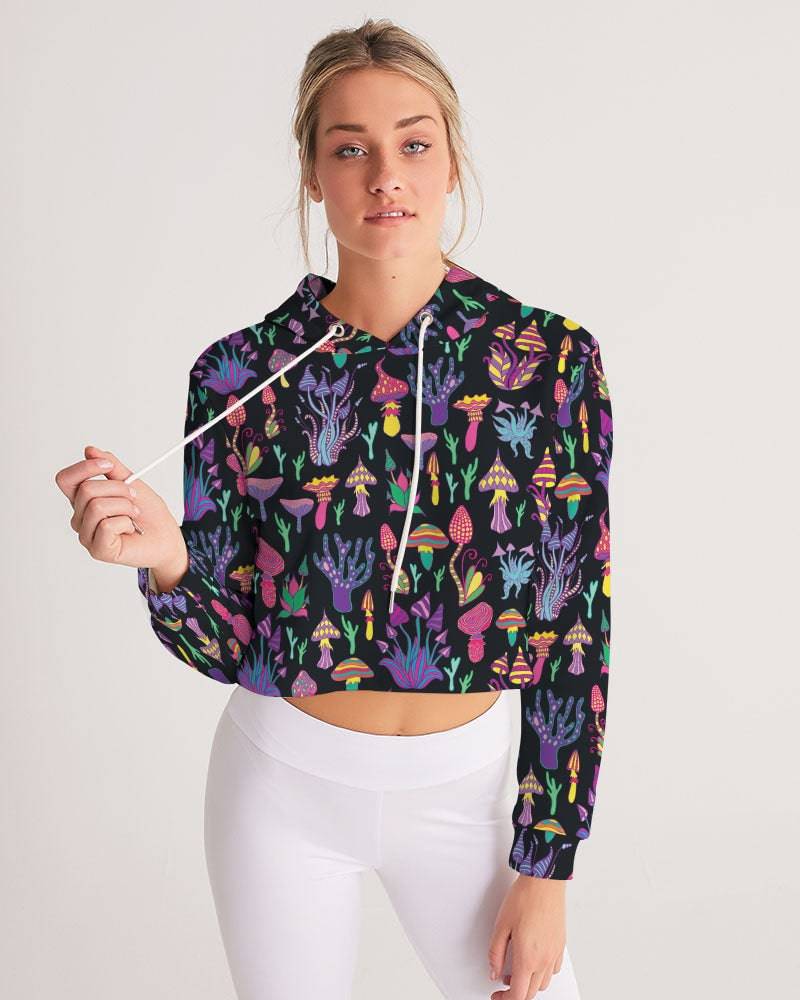 Women's Cropped Hoodie with a mushrooms pattern - Raiana's Vibes