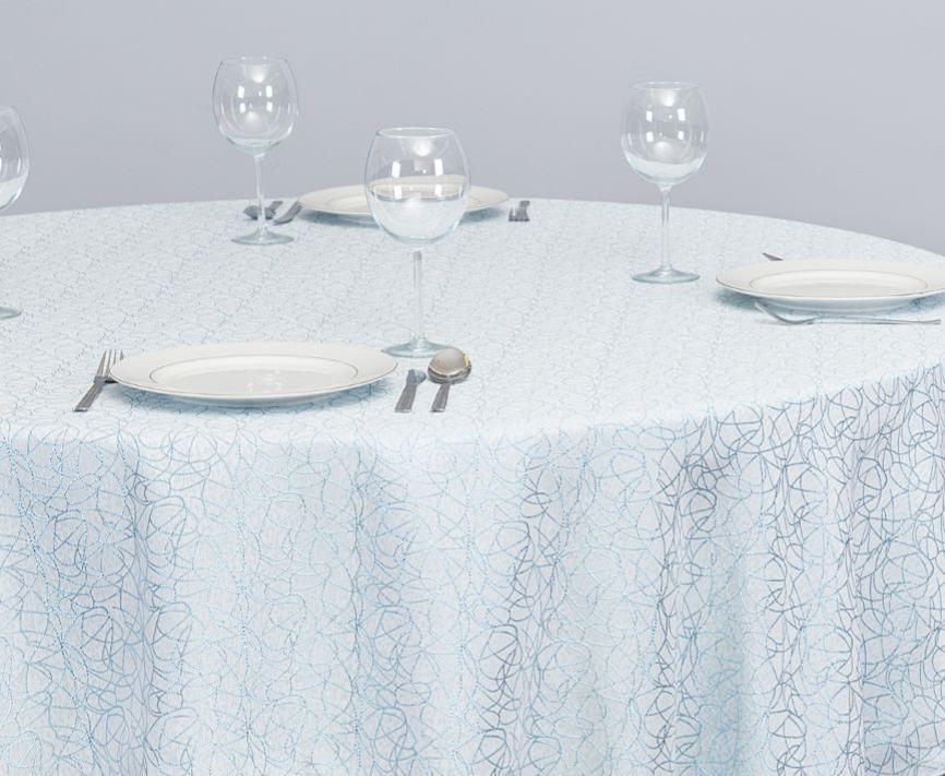 108 in. Round Abstract Silk Embroidered Polyester Tablecloth Baby Blue