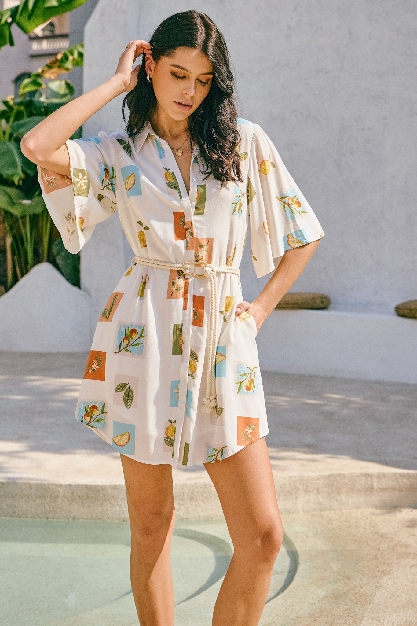 Citrina Multicolour Tropical Belted Mini Dress