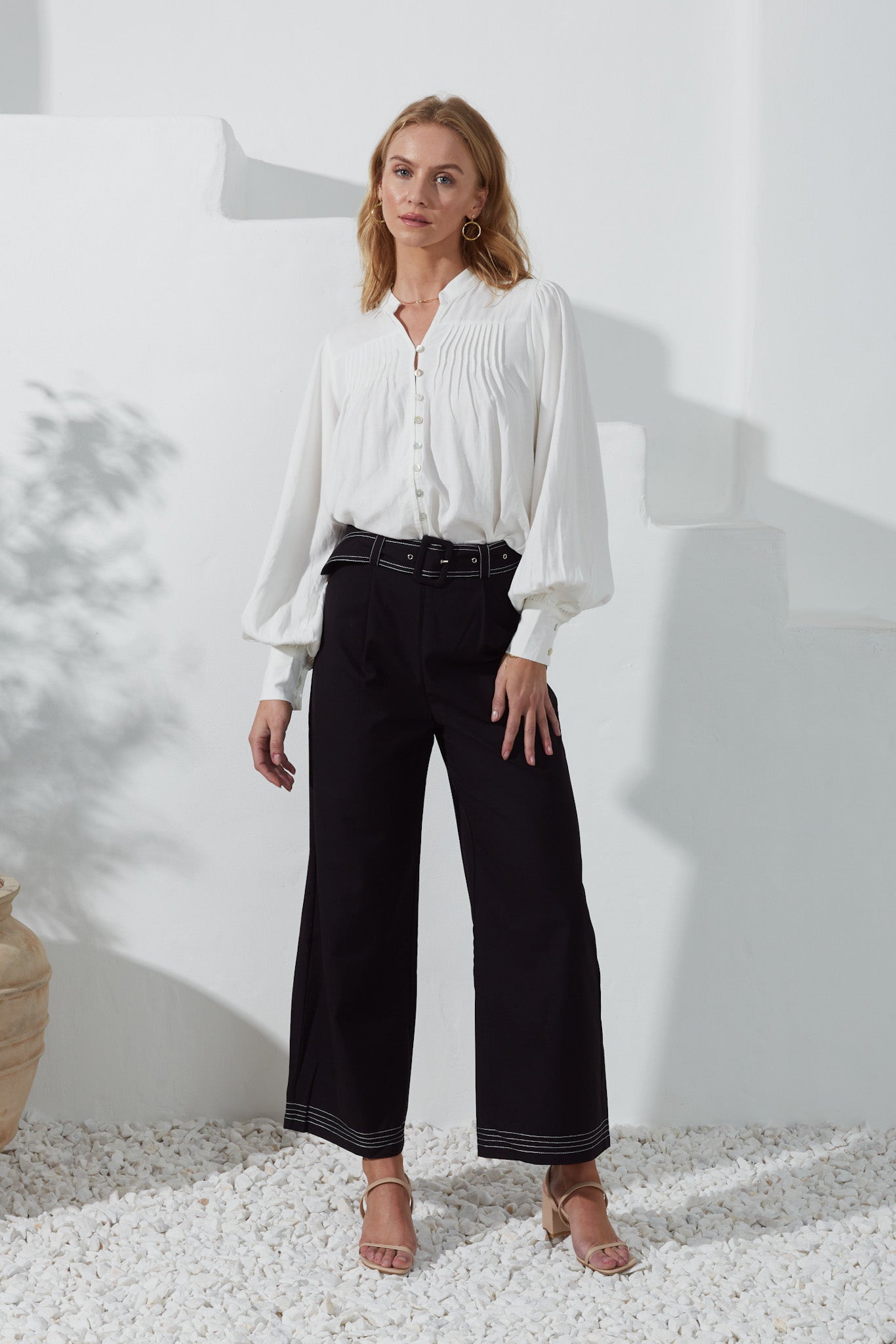 Drea Black Belted Wide Leg Pants