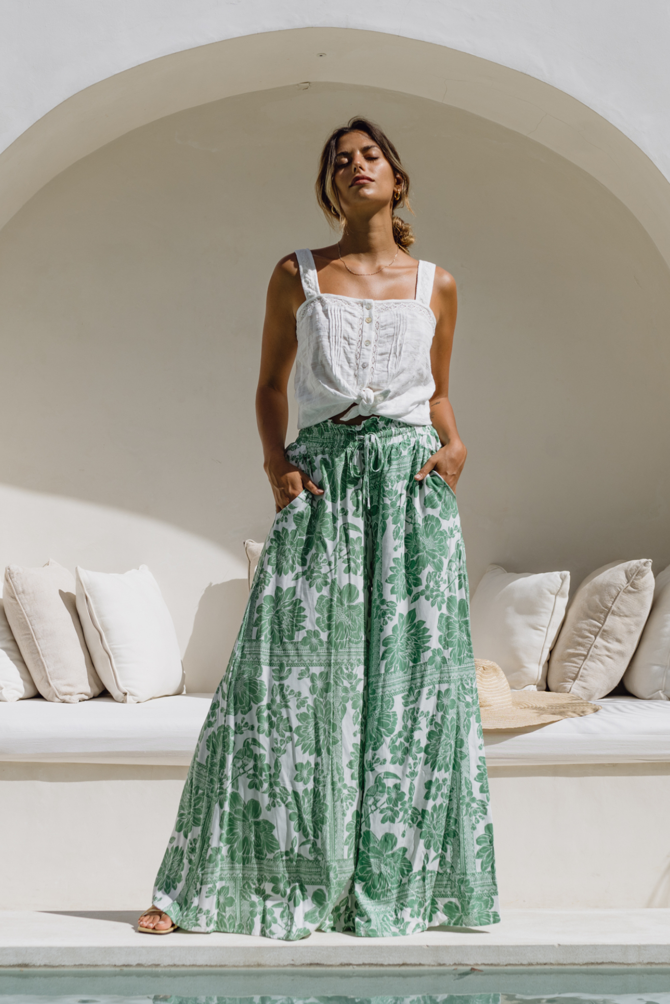 Viridiana Green Floral Wide Leg Pants - HEYCHIC product image